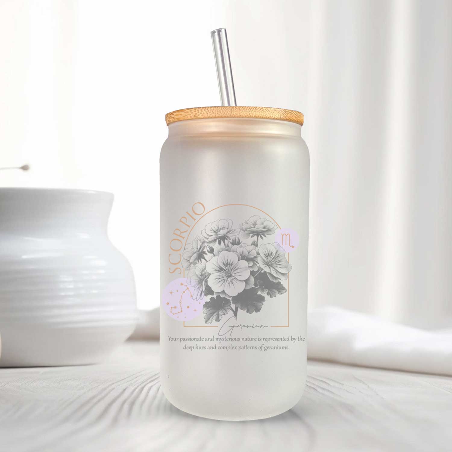 Horoscoop glazen bekers met bijpassende bloemen - 500ml