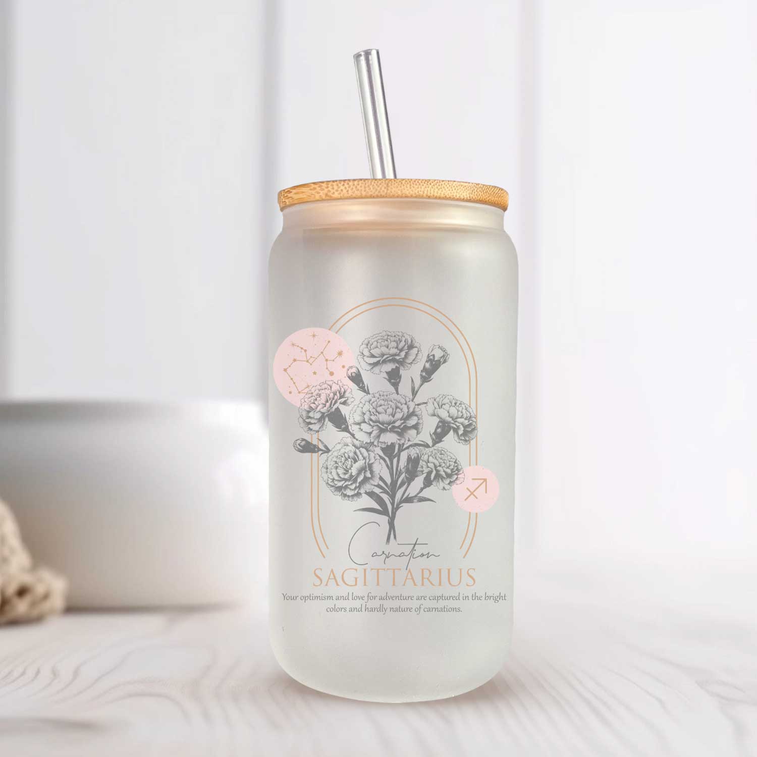 Horoscoop glazen bekers met bijpassende bloemen - 500ml