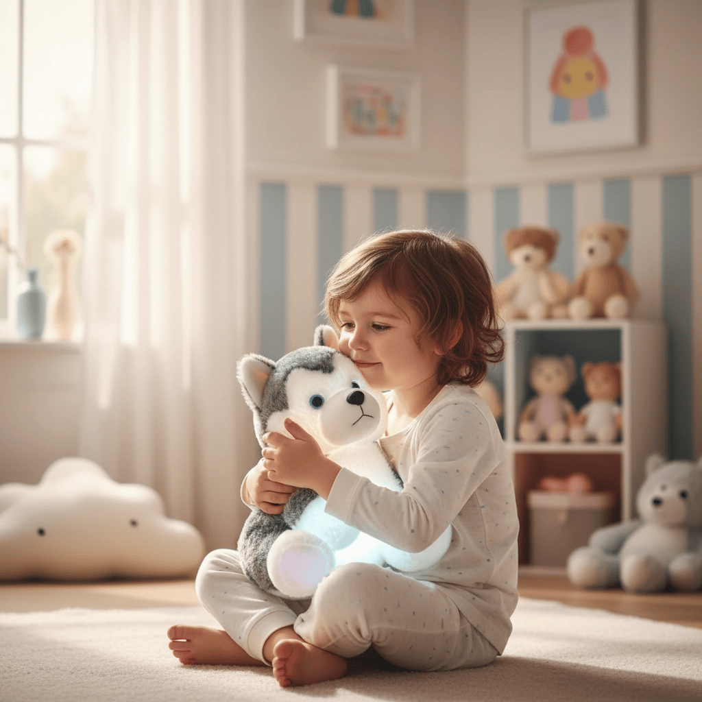 Husky knuffel met licht - Knuffelhond 30 cm - Pluche speelgoed hond