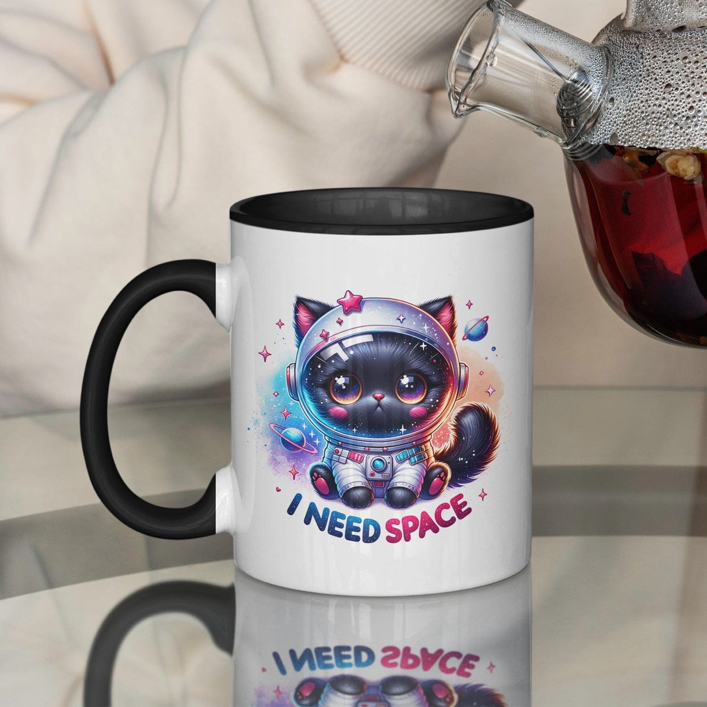 I need space kat koffiemok met spreuk