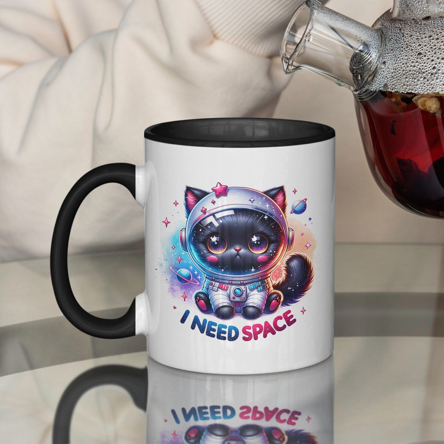 I need space kat koffiemok met spreuk