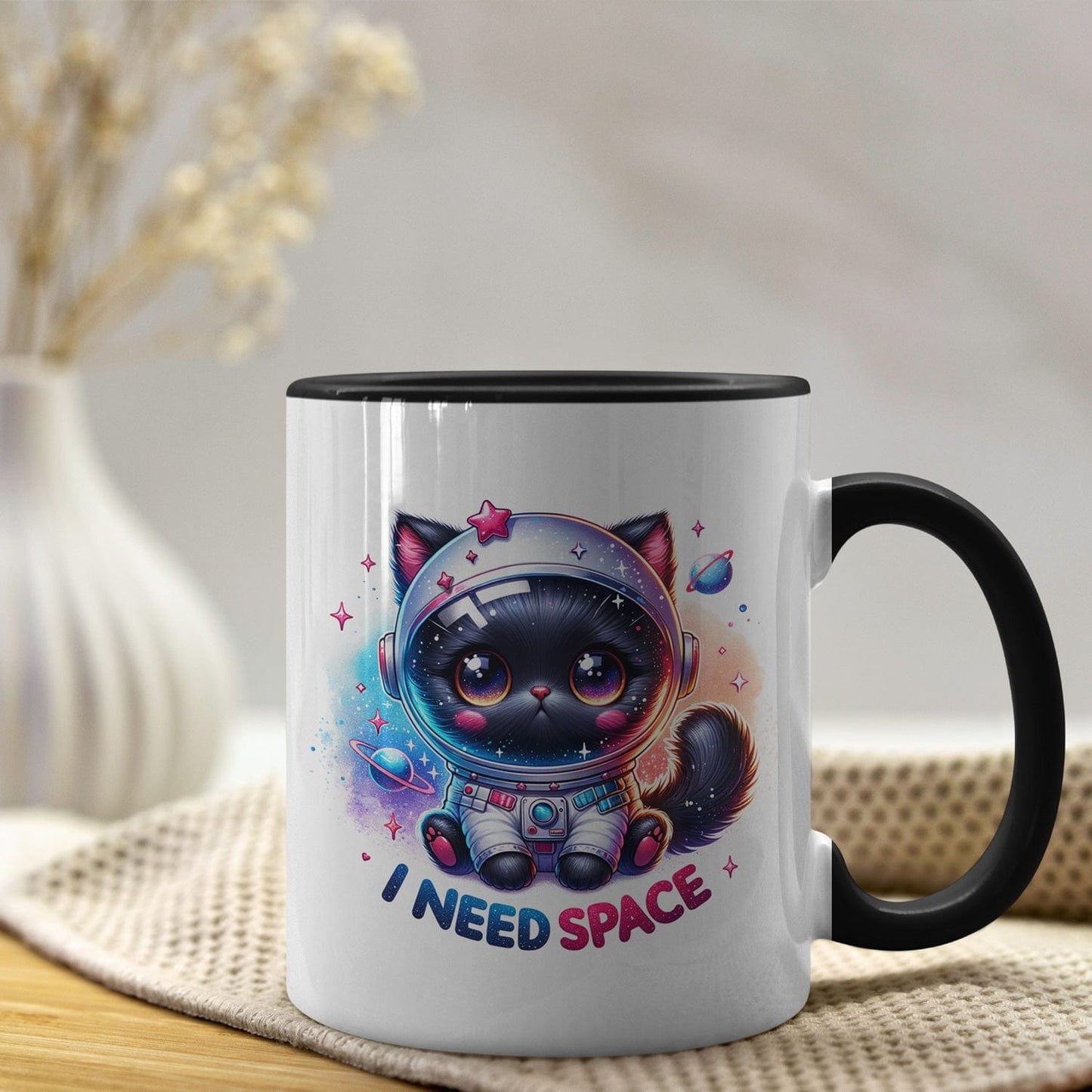 I need space kat koffiemok met spreuk