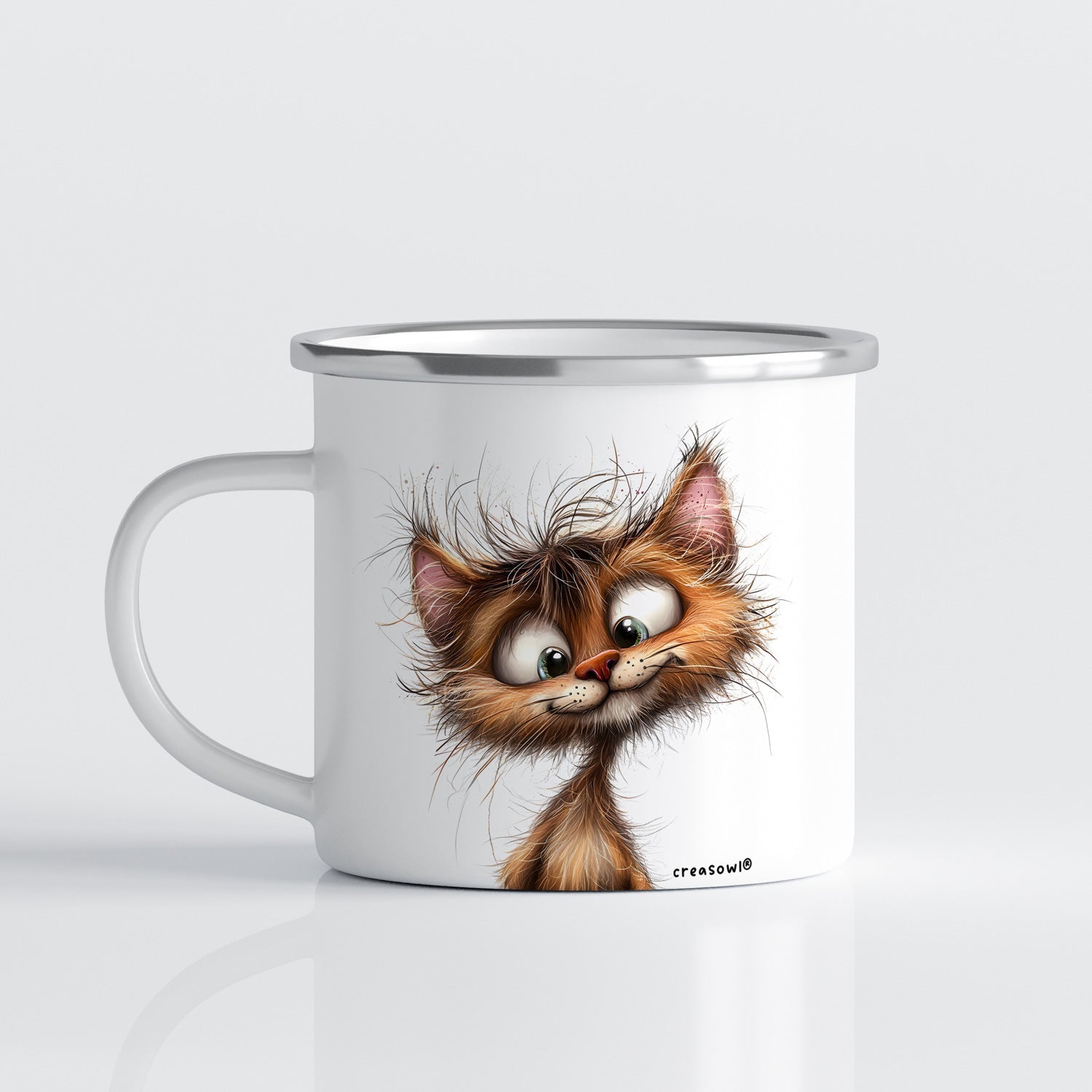 Emaille Mok Kat 350ml – Vintage Camping Mok met Katten print - Diverse varianten Creasowl