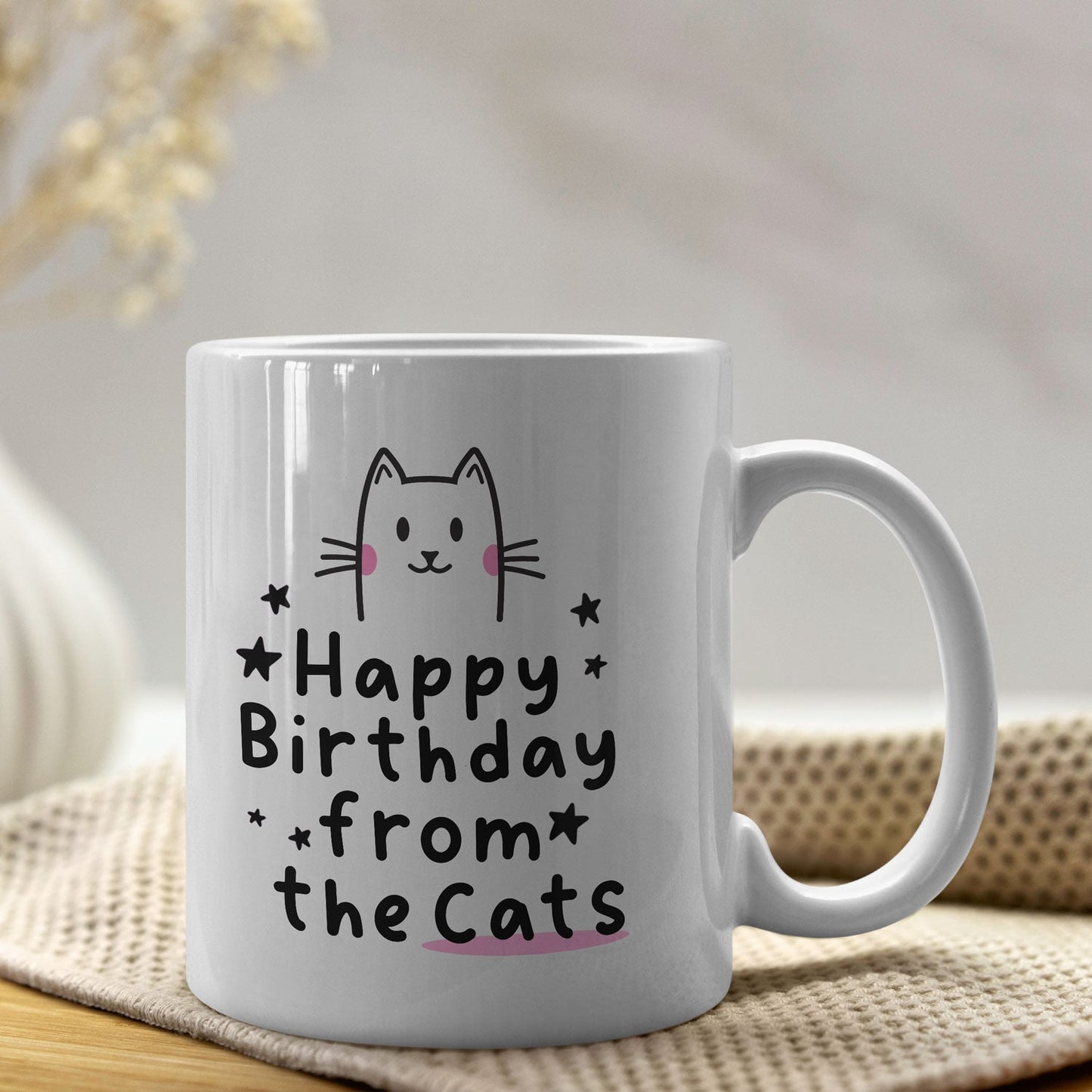 Gepersonaliseerde Kattenmok met Namen – “Happy Birthday from the Cats” – Uniek Cadeau voor Kattenliefhebbers Creasowl