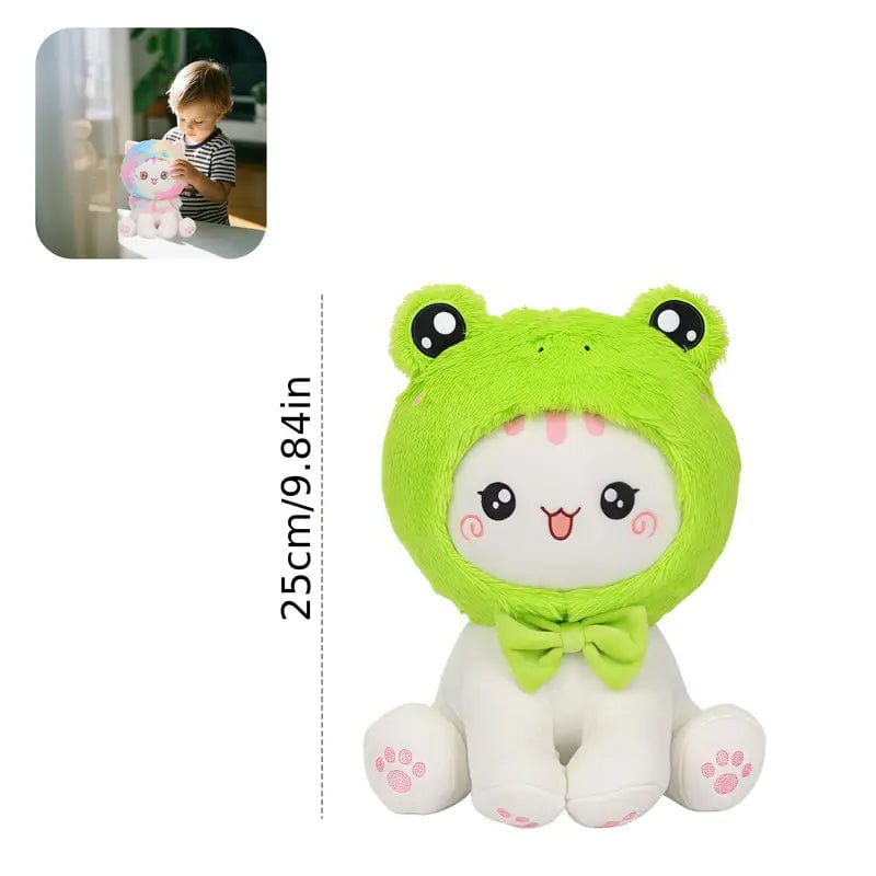 Kawaii Katten Knuffel 25 cm – Schattige Pluche Kat met Mutsje (Aardbei, Kikker,