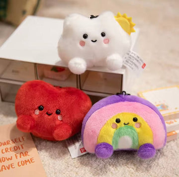 Kawaii Pluche Sleutelhanger – Hart, Regenboog of Wolk (12 cm) – Tas Accessoire