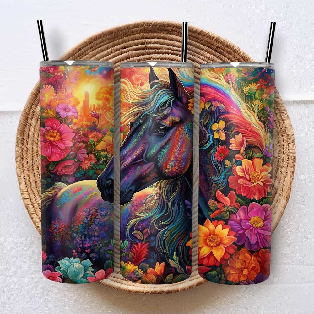 Kleurrijke paarden tumbler met bloemen