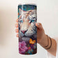 Kleurrijke witte tijger tumbler met bloemen