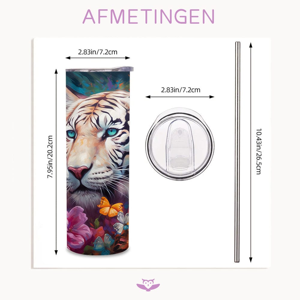 Kleurrijke witte tijger tumbler met bloemen