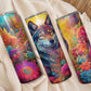 Kleurrijke wolf tumbler met bloemen