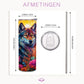 Kleurrijke wolf tumbler met bloemen