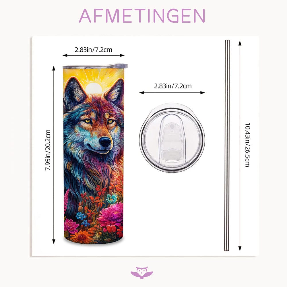 Kleurrijke wolf tumbler met bloemen