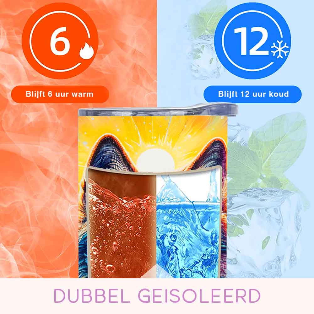 Kleurrijke wolf tumbler met bloemen