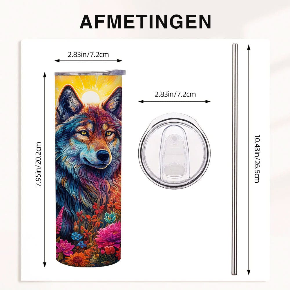 Kleurrijke wolf tumbler met bloemen