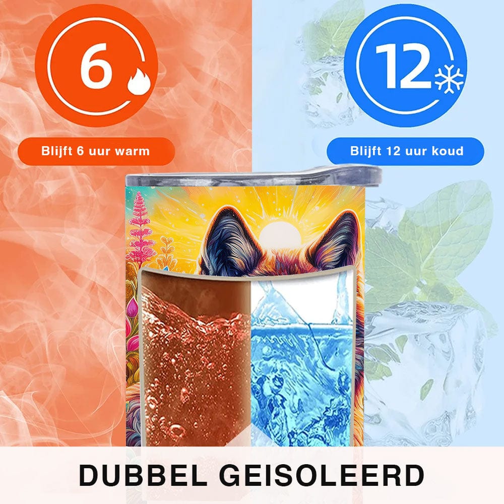 Kleurrijke wolf tumbler met bloemen