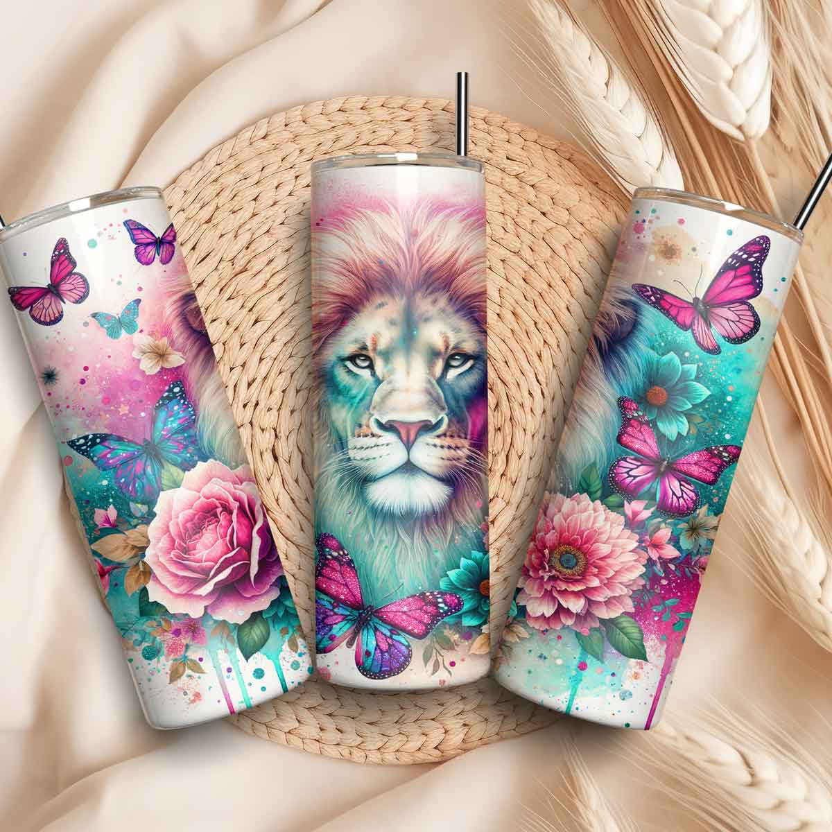 Leeuw met bloemen drinkbeker