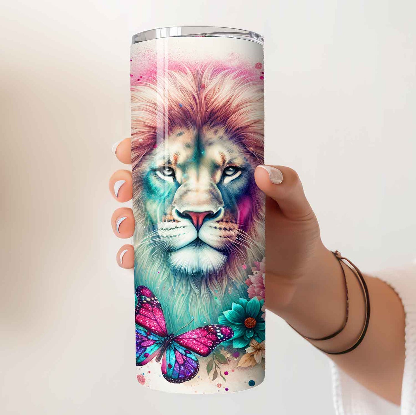 Leeuw met bloemen drinkbeker