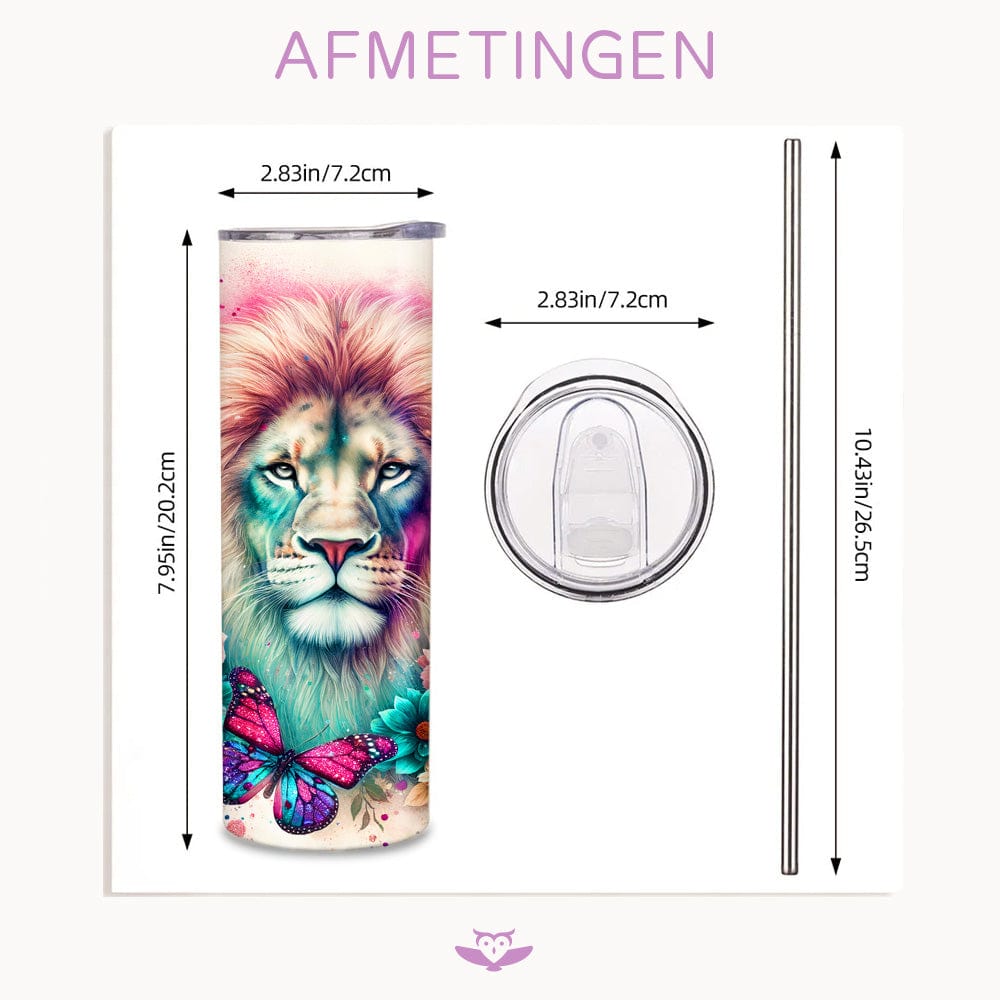 Leeuw met bloemen drinkbeker