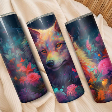 Levendige wolf tumbler met bloemen