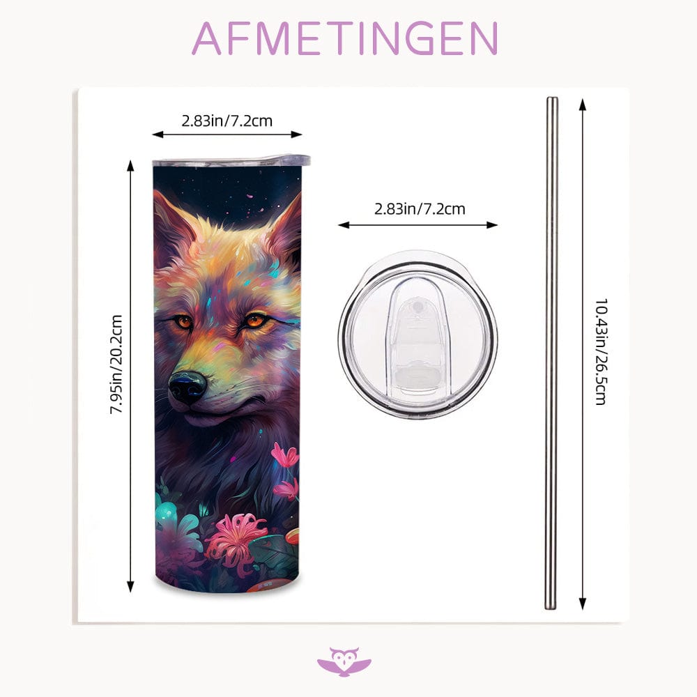 Levendige wolf tumbler met bloemen