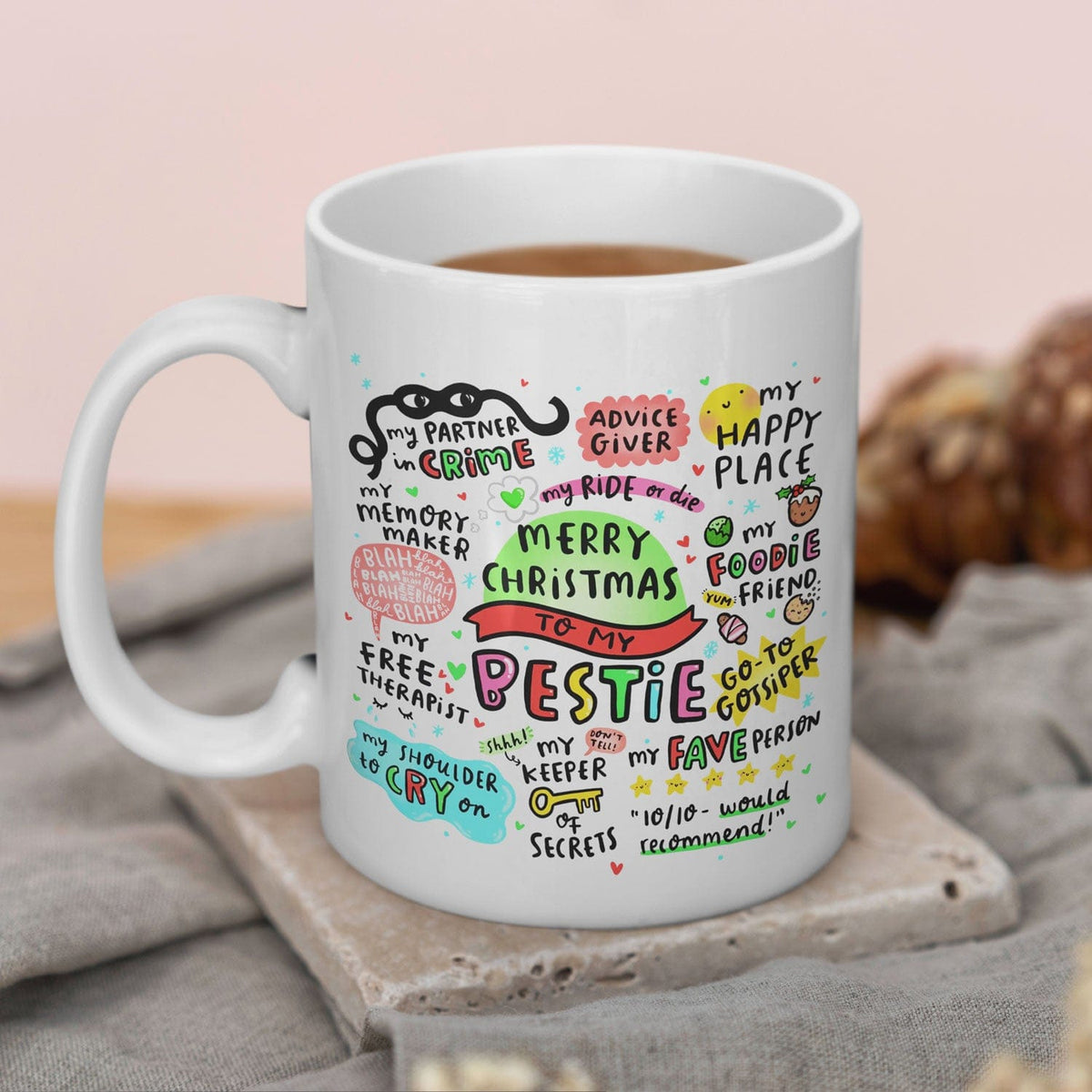 Merry Christmas Bestie Mok 325ml – Keramische Koffiemok met Spreukjes