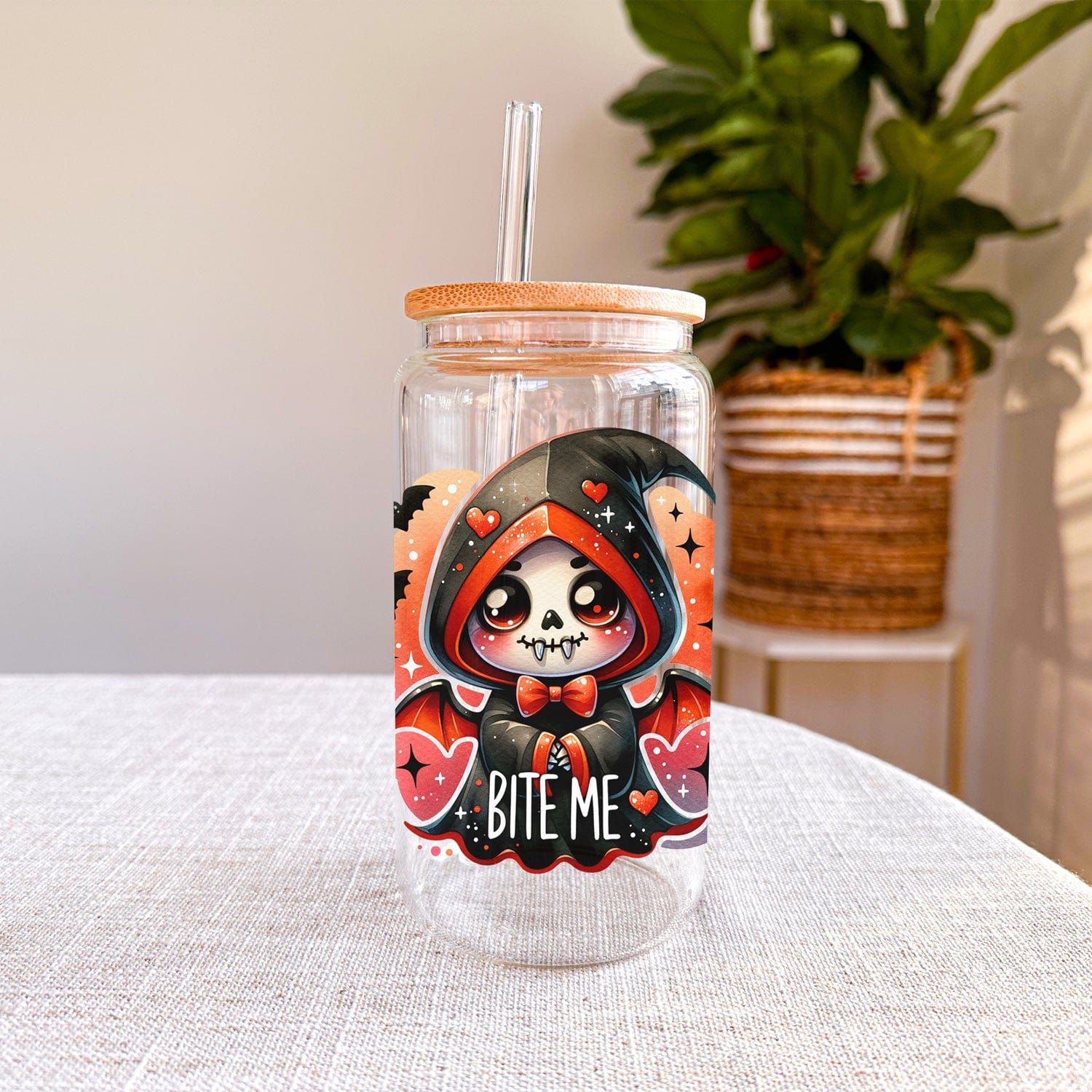 Mijn winkel Bite Me Glazen Drinkbeker met Schattig Vampiertje