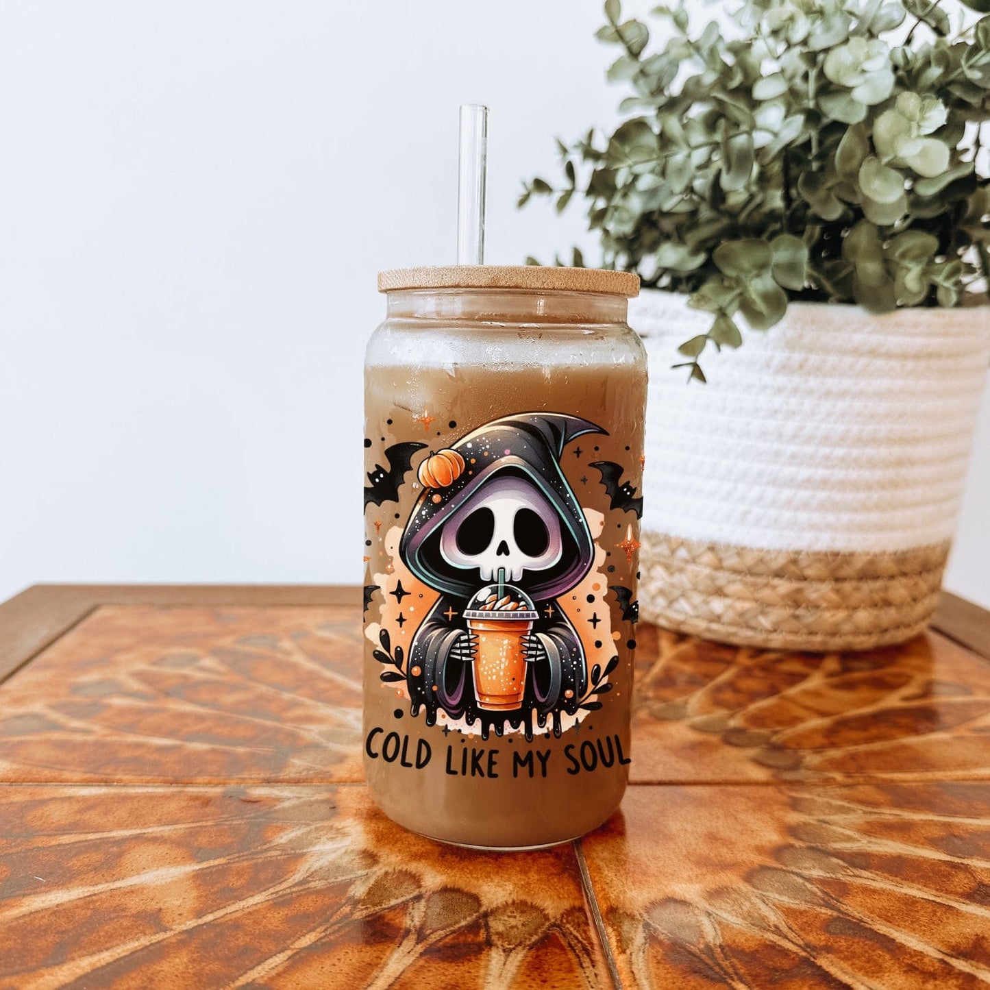 Mijn winkel Cold Like My Soul Glazen Beker met Schattige Reaper