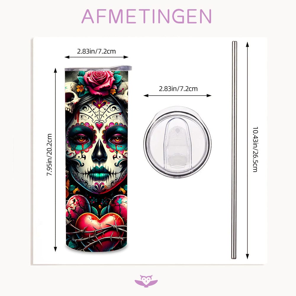 Mijn winkel Day of the Dead Tumbler - Vier het Leven met Kleurrijke Herinneringen!
