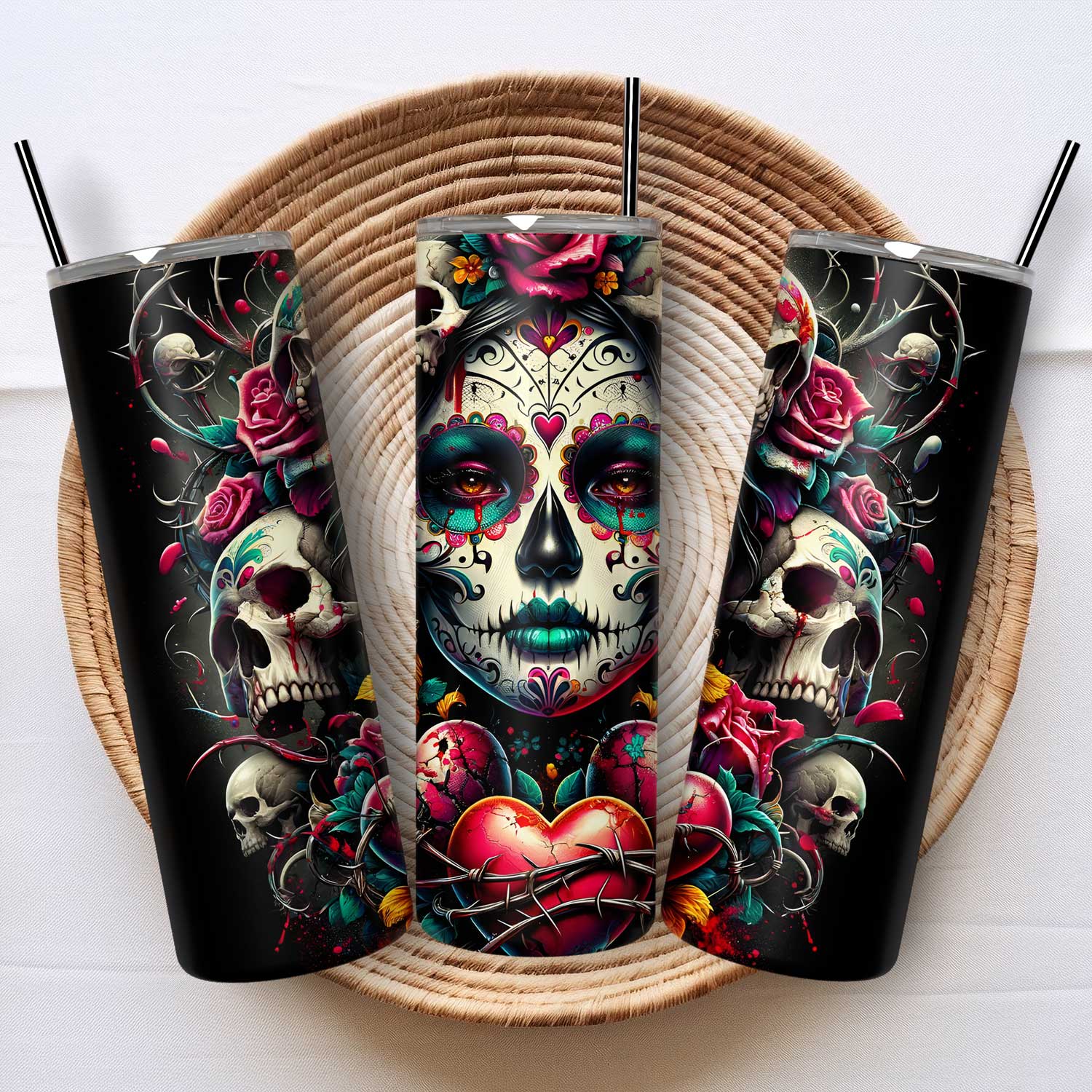 Mijn winkel Day of the Dead Tumbler - Vier het Leven met Kleurrijke Herinneringen!