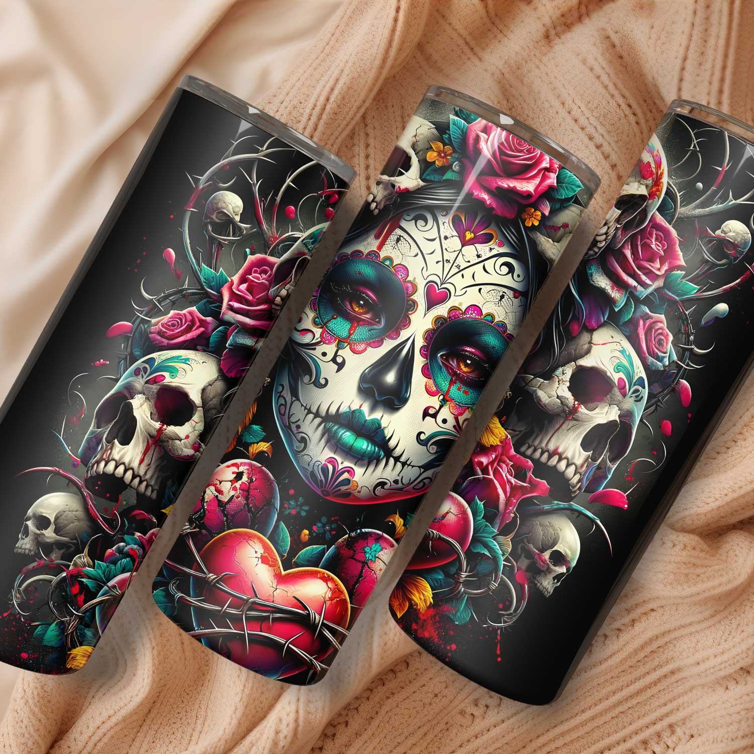 Mijn winkel Day of the Dead Tumbler - Vier het Leven met Kleurrijke Herinneringen!