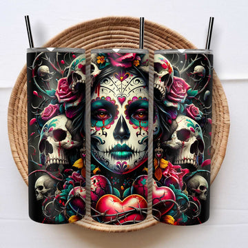 Mijn winkel Day of the Dead Tumbler - Vier het Leven met Kleurrijke Herinneringen!