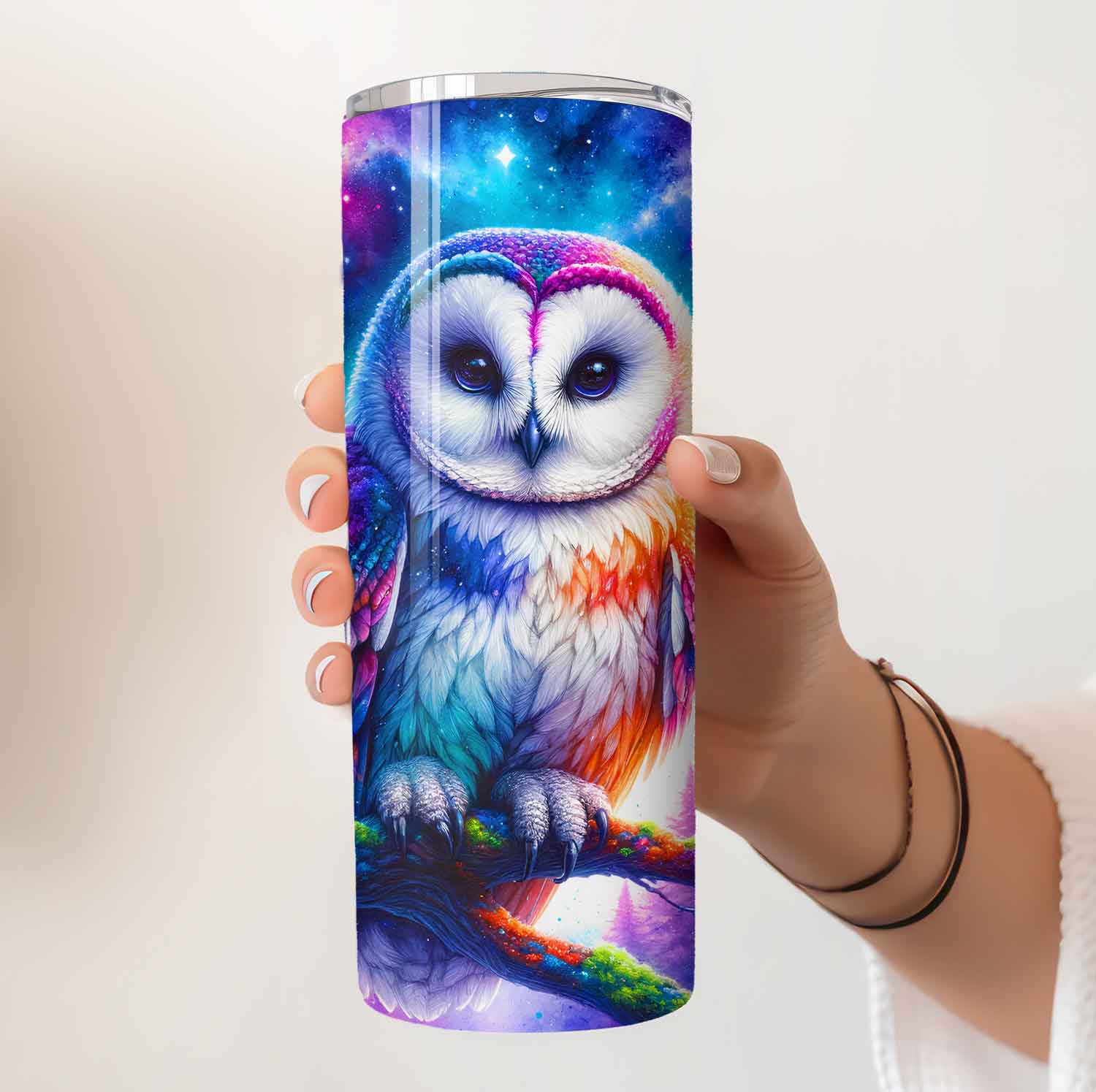 Mijn winkel Drinkbeker uil met galaxy achtergrond