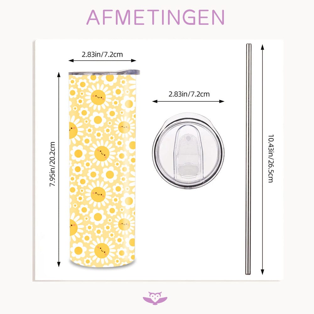 Mijn winkel Gele Tumbler met Smiley Bloemen – Breng Vrolijkheid in je Dag!