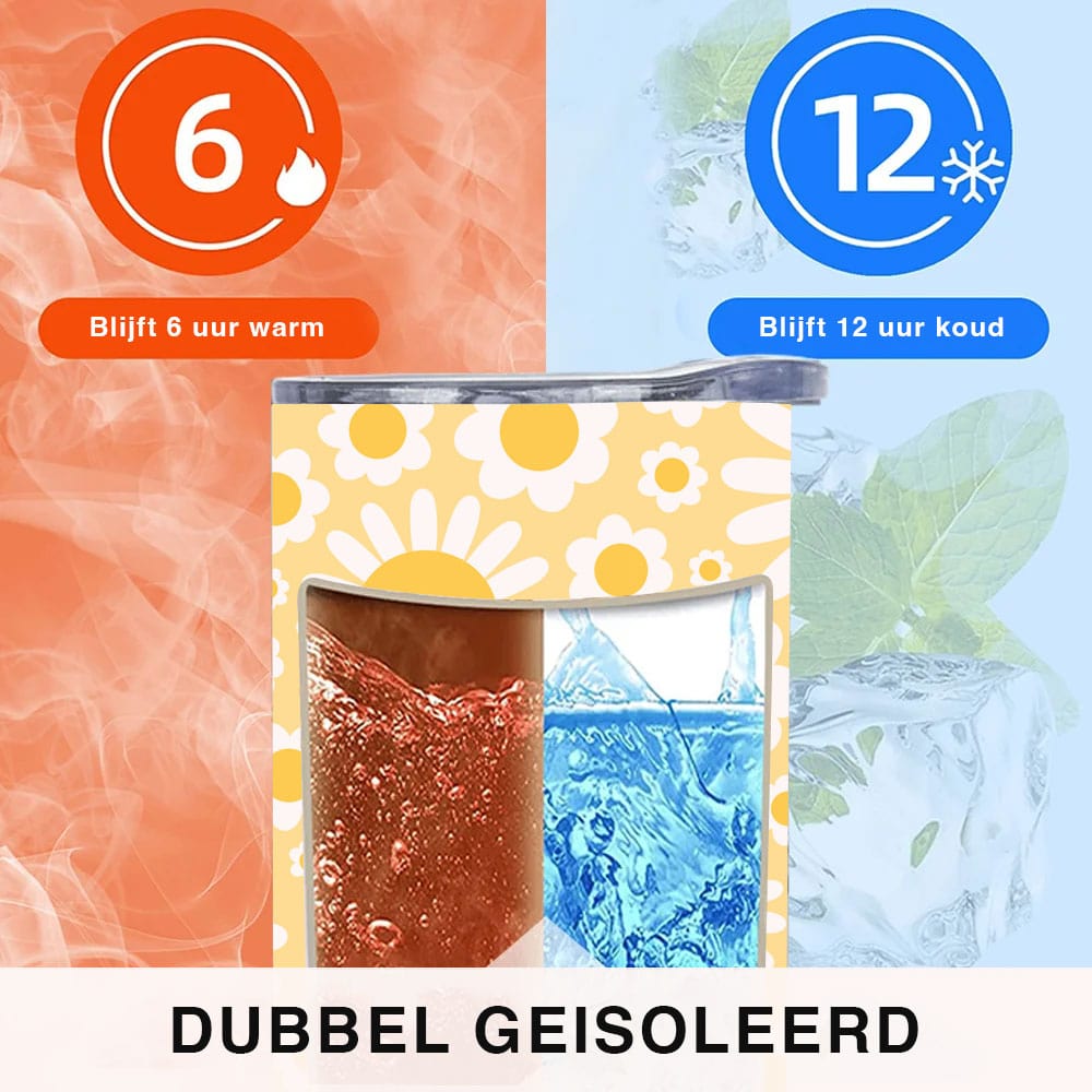 Mijn winkel Gele Tumbler met Smiley Bloemen – Breng Vrolijkheid in je Dag!