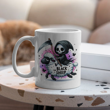 Mijn winkel Grappige Mok met Grim Reaper op Schaap en Tekst "The Black Sheep"