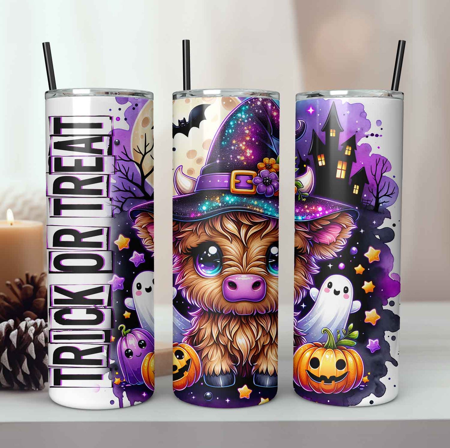 Mijn winkel Halloween Trick or Treat Schattig Highland Koetje Tumbler