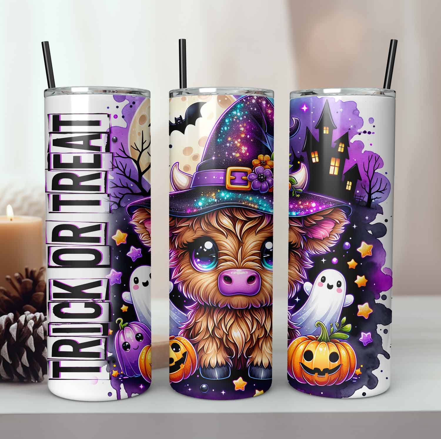 Mijn winkel Halloween Trick or Treat Schattig Highland Koetje Tumbler