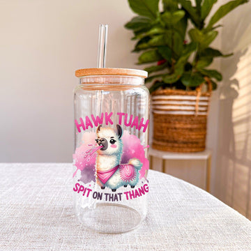 Mijn winkel Hawk Tuah Glazen Drinkbeker met Spugende Lama