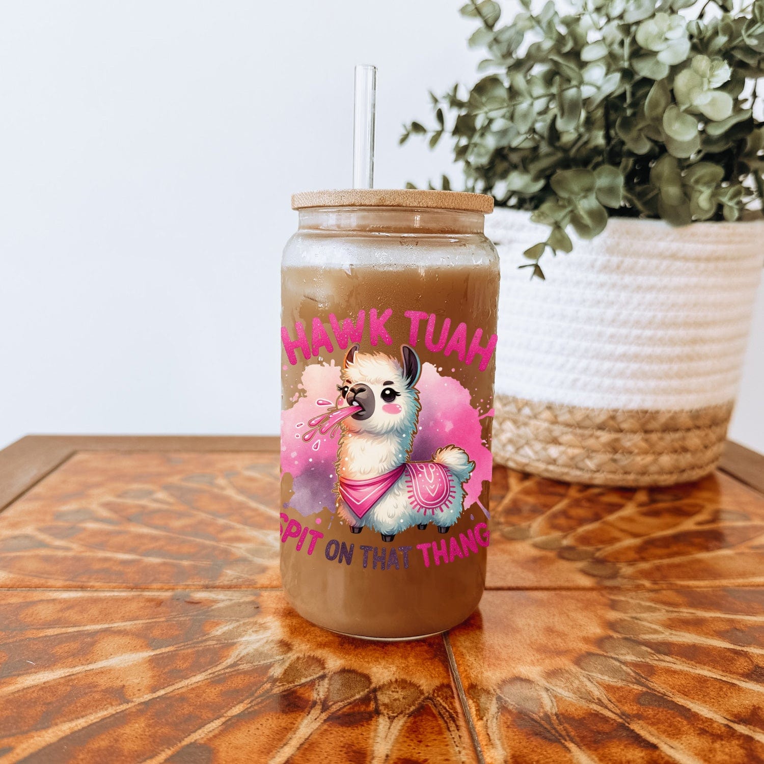 Mijn winkel Hawk Tuah Glazen Drinkbeker met Spugende Lama