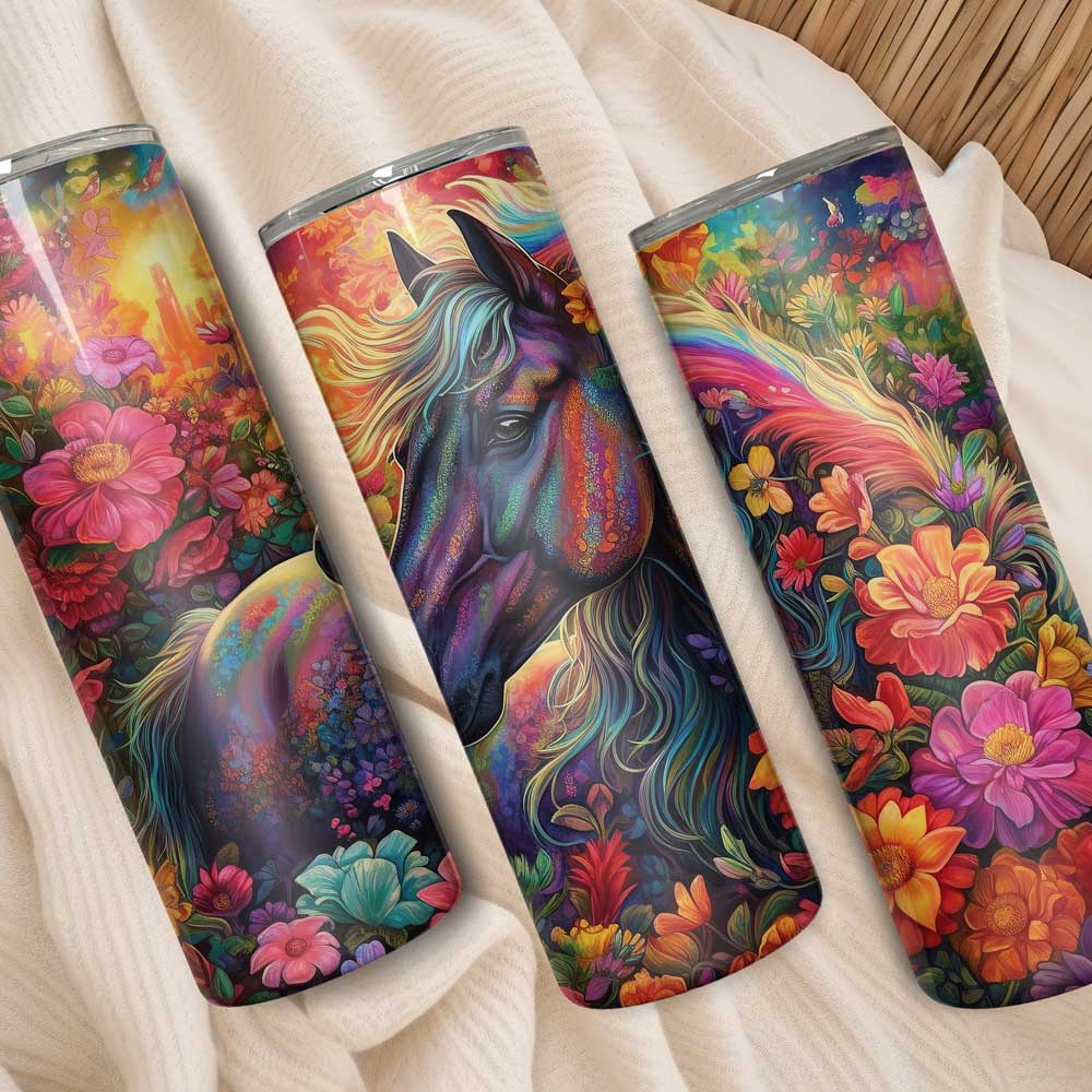 Mijn winkel Kleurrijke paarden tumbler met bloemen