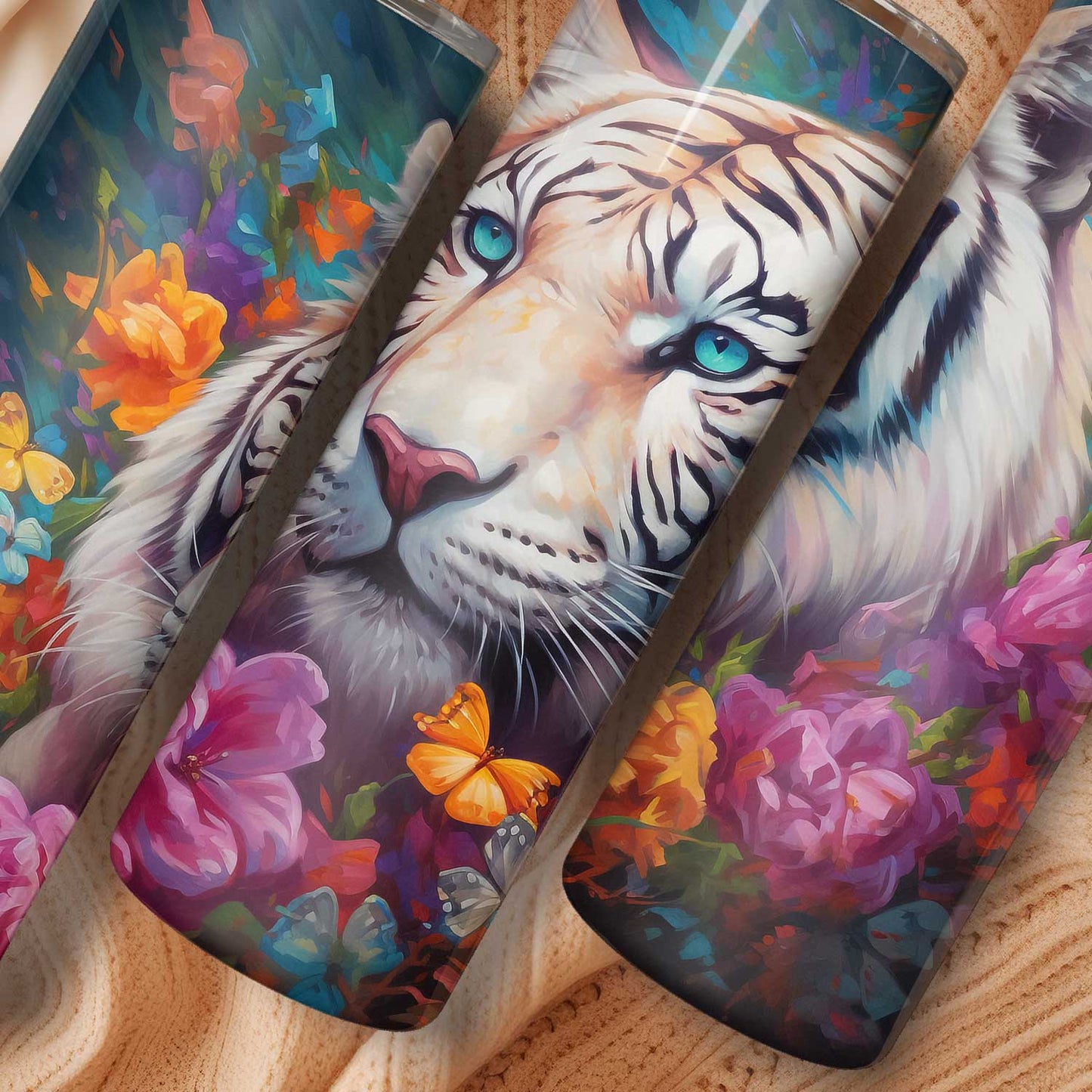Mijn winkel Kleurrijke witte tijger tumbler met bloemen