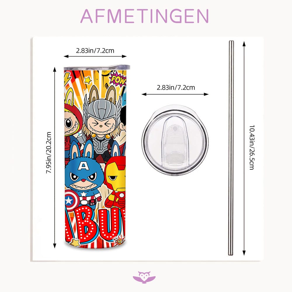 Mijn winkel Labubu Tumbler 600ml – Herbruikbare Drinkbeker met Rietje & Deksel – 5 Varianten