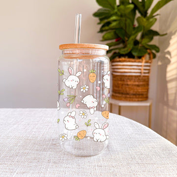 Mijn winkel Libbey Glazen Konijntjes Drinkbeker 500ml met Deksel en Glazen Rietje