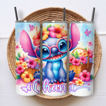 Mijn winkel Ohana Stitch Tumbler 600ml – Cartoon Drinkbeker met Deksel & Metalen Rietje – He
