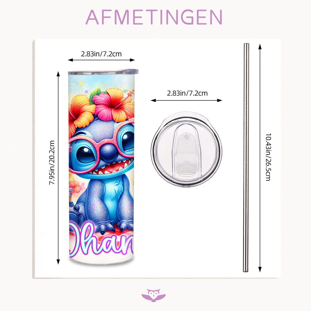 Mijn winkel Ohana Stitch Tumbler 600ml – Cartoon Drinkbeker met Deksel & Metalen Rietje – He
