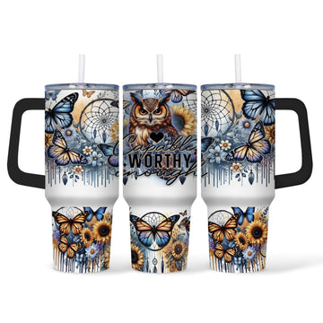 Mijn winkel Tumbler 40oz Uilen Tumbler 40oz met Tekst – “Capable Worthy Enough” Drinkbeker