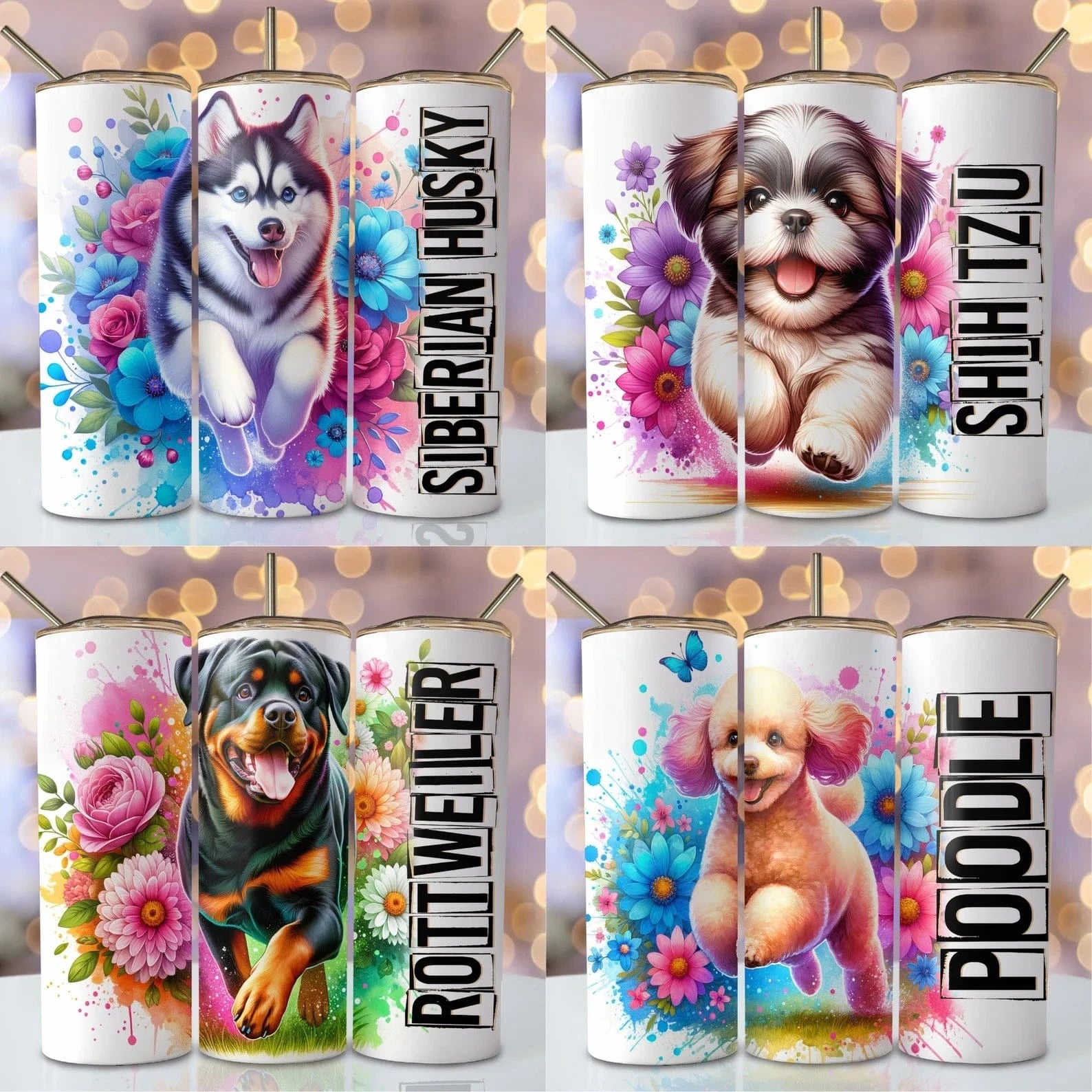 Mijn winkel Unieke honden met bloemen tumbler - diverse rassen