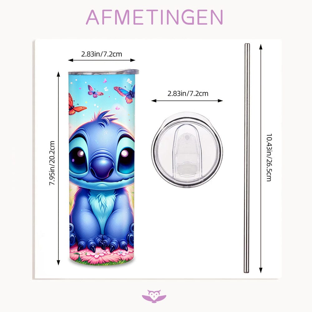 Mijn winkel Vrolijke Stitch Tumbler 600ml –  Cartoon Drinkbeker met Rietje & Deksel