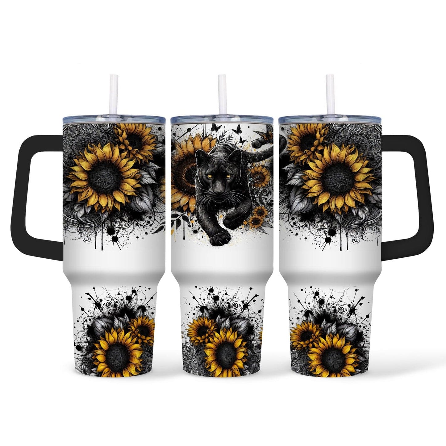 Mijn winkel Zwarte Panter 40oz Tumbler met Rietje – Stijlvolle Thermosbeker voor Onderweg