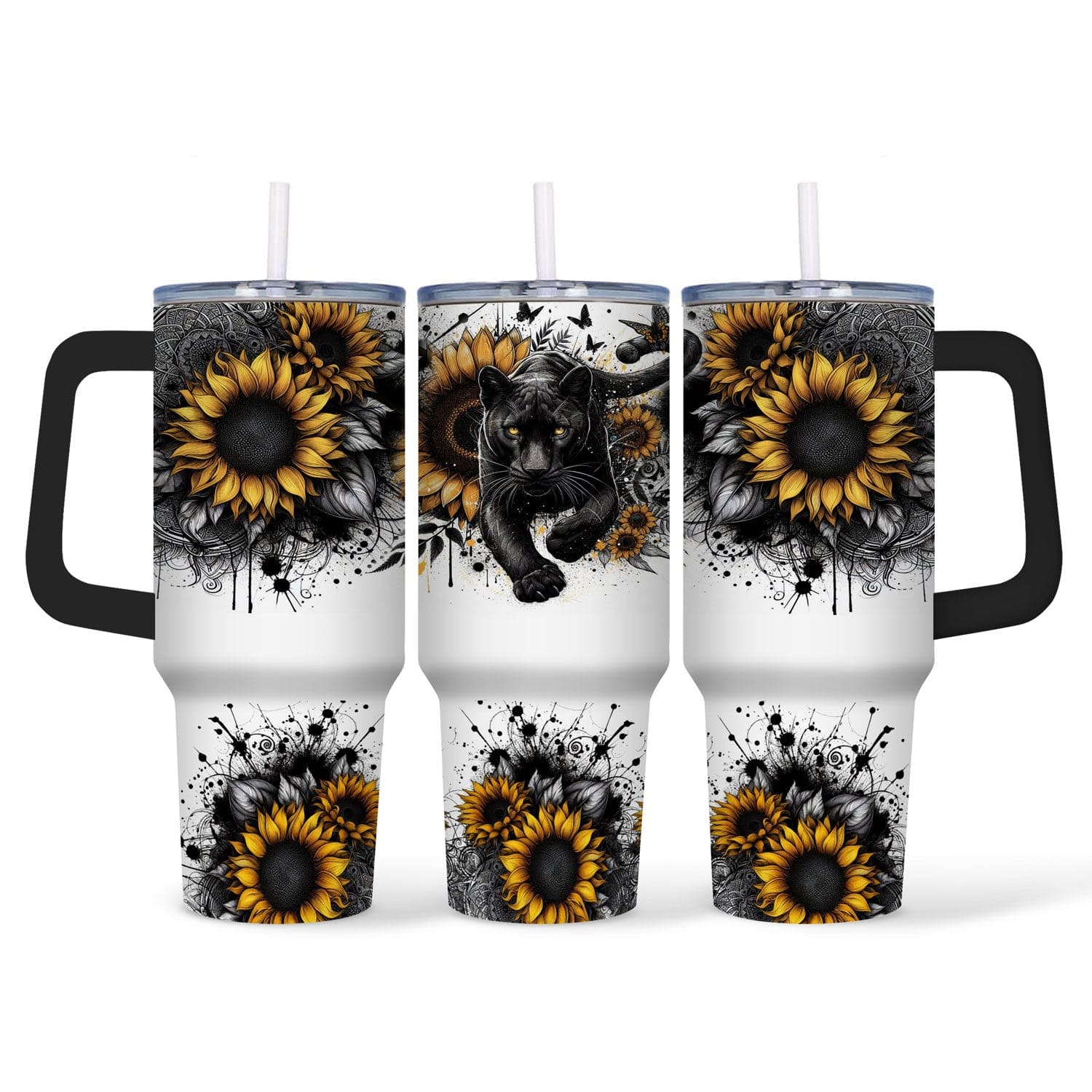 Mijn winkel Zwarte Panter 40oz Tumbler met Rietje – Stijlvolle Thermosbeker voor Onderweg